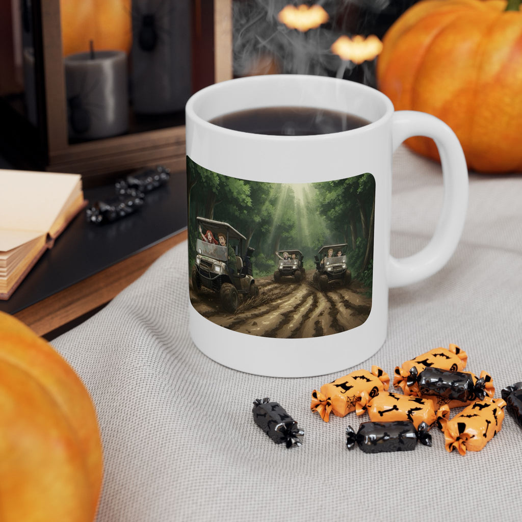 Anime Golf Cart Mud & Rain Racing Adventures #5 White Ceramic Mug — Find Your Path To The Essentials Cup (11oz & 15oz)