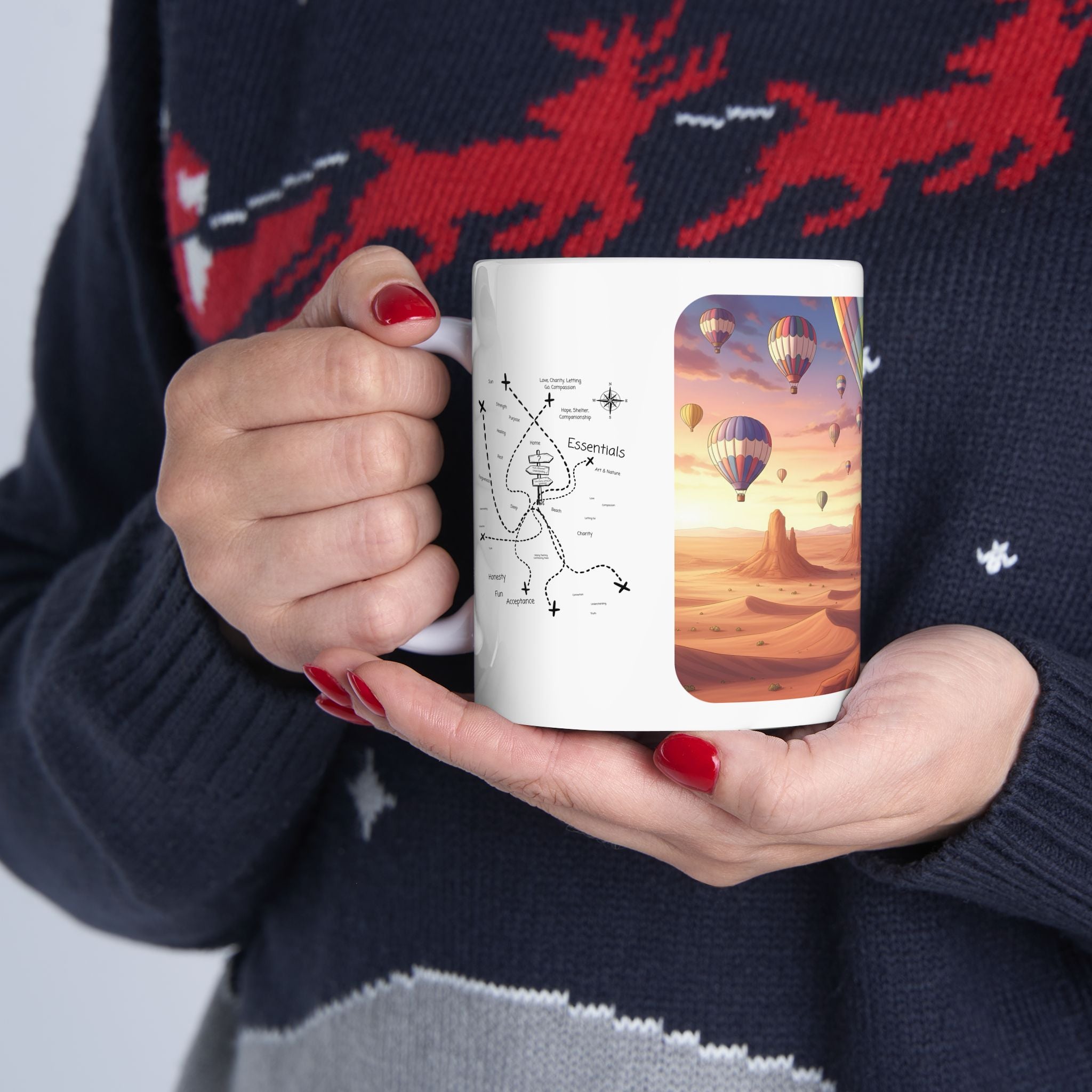 Best Friends Soaring in Hot Air Balloons White Ceramic Mug — True Wealth, Adventure, & Creativity Cup (11oz/15oz)