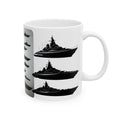Tactical Battleship Silhouettes White Ceramic Mug — Naval Maritime Warships Cup (11oz & 15oz)