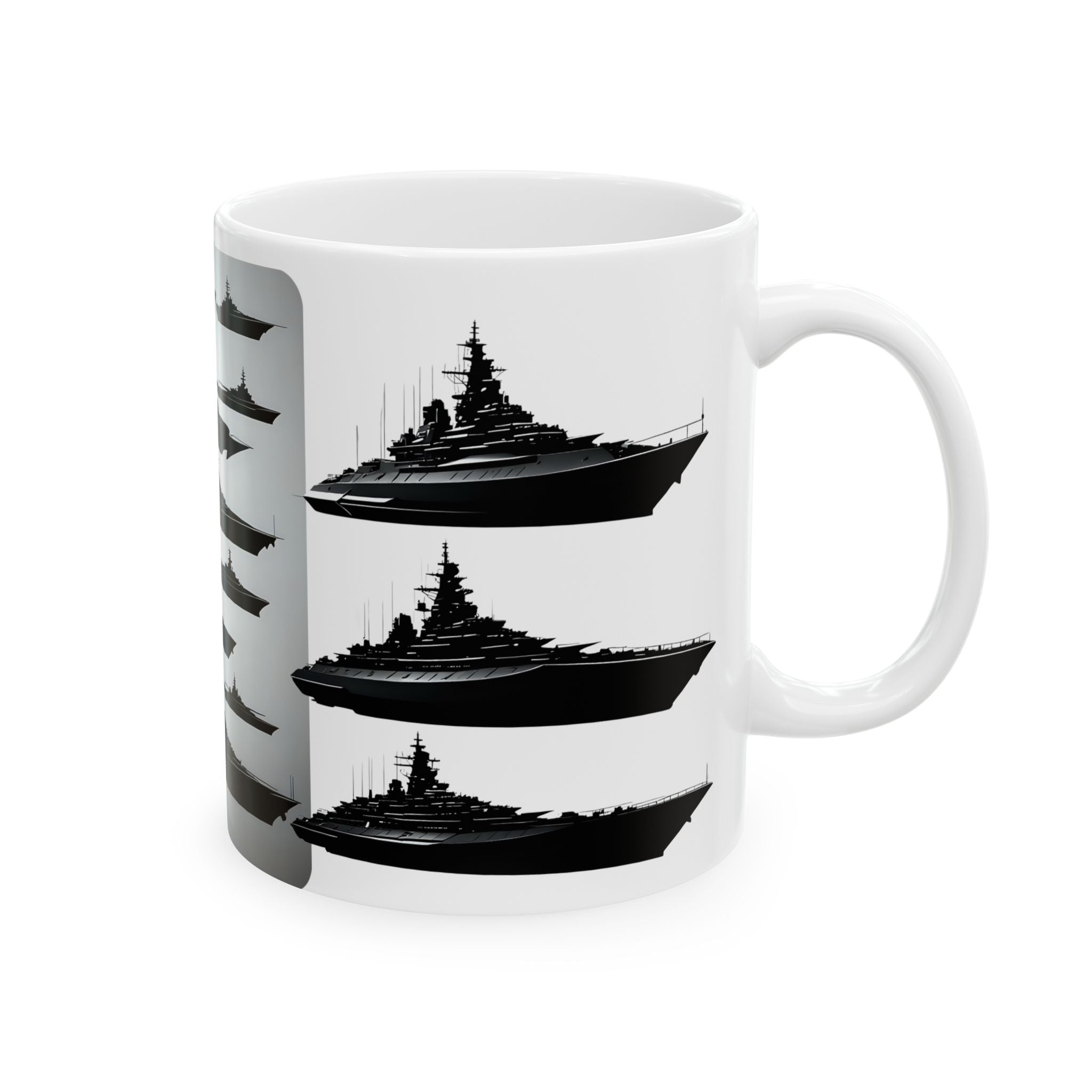 Tactical Battleship Silhouettes White Ceramic Mug — Naval Maritime Warships Cup (11oz & 15oz)