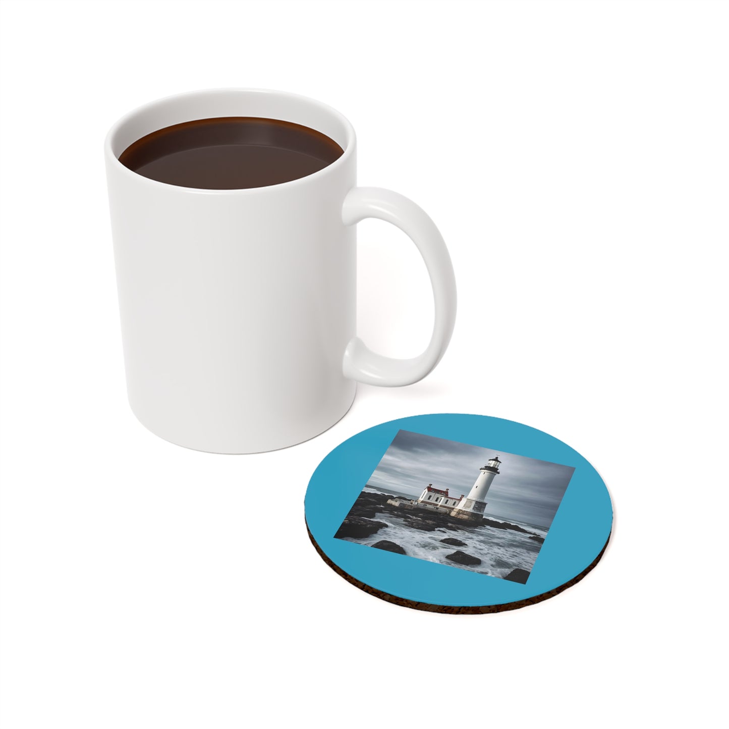 Matiby Lighthouse Turquoise Cork Back Coaster