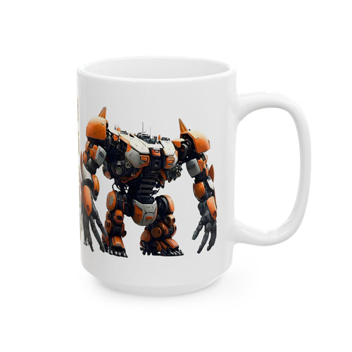 'The Meks' Sci‑Fi Mech Robot #10 White Ceramic Mug (11oz & 15oz) – Mech Tea Cup (11oz/15oz)