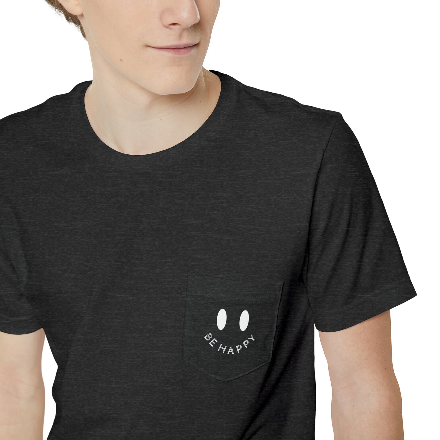 "Be Happy" Smiley Face Unisex Pocket T-shirt