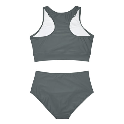 Dark Grey Sporty Bikini Set (AOP)