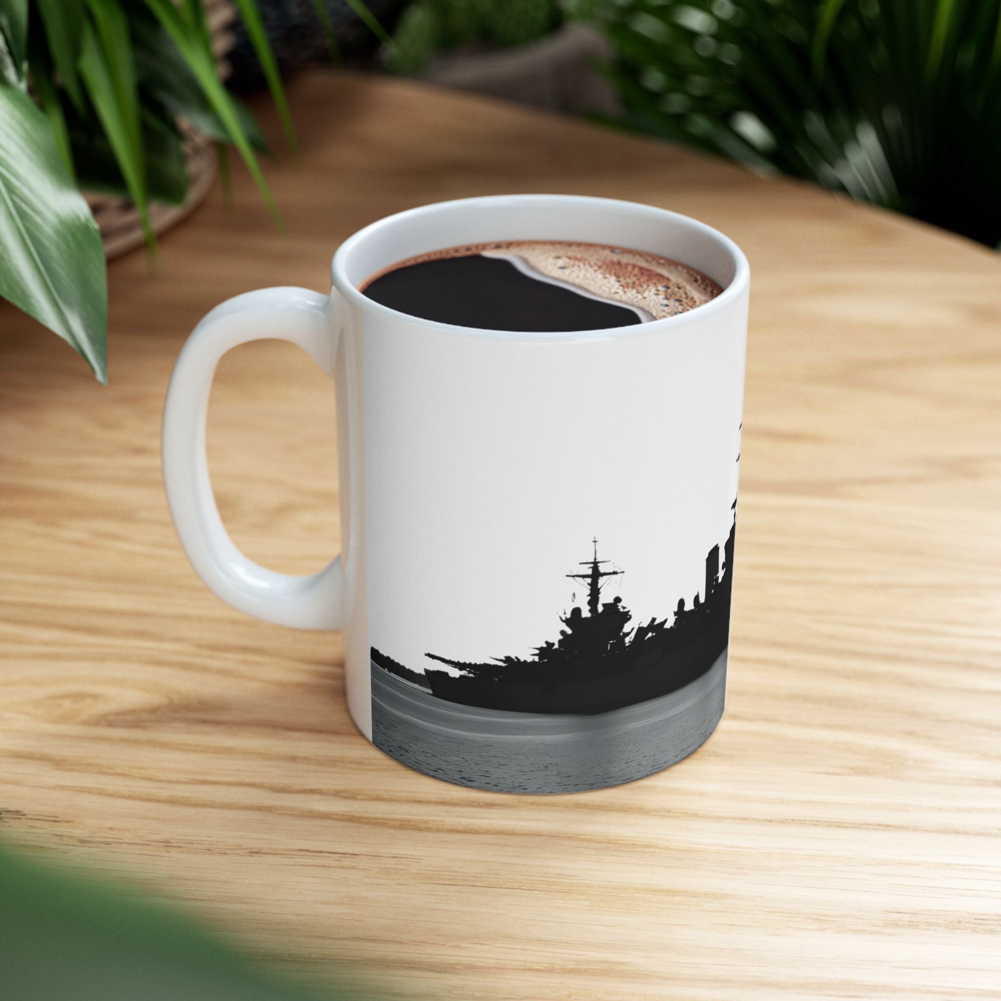 Resolute Silhouette Of A Mighty Warship Mug (11oz & 15oz), Navy Memorabilia White Ceramic Cup