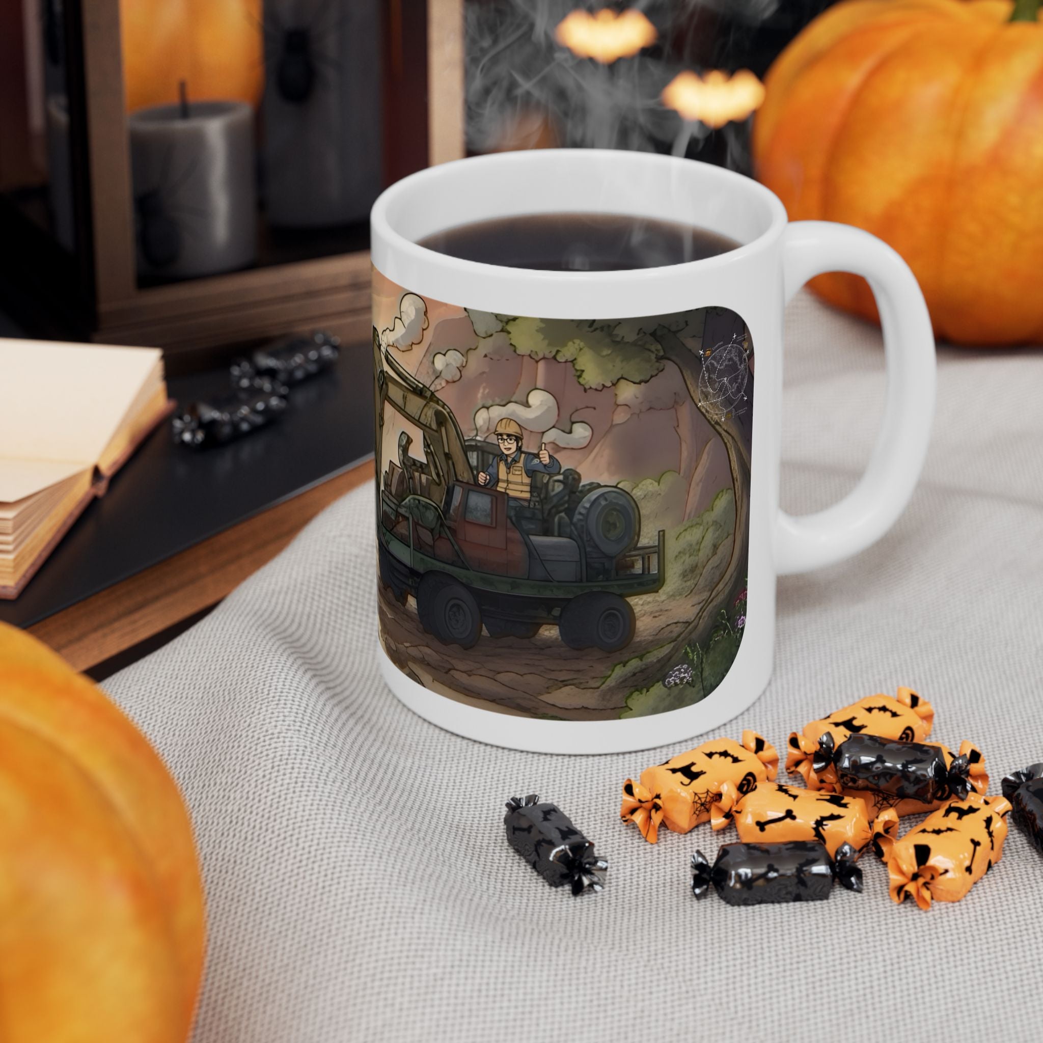 Adventure 4x4 Trucks #7, Construction Workers On The Go White Ceramic Mug — Find Your Path To The Essentials Cup (11oz & 15oz)