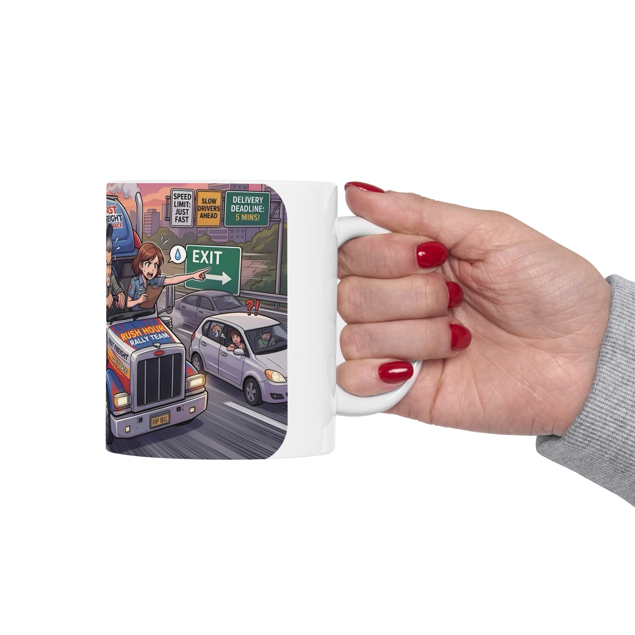 Trucker Life White Ceramic Mug – 'Fast Freight' Big Rig Tea Cup (11oz/15oz)