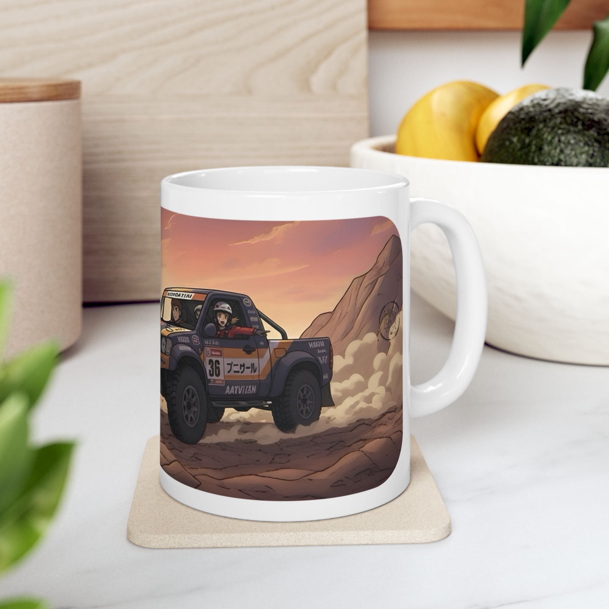 Adventure 4x4 Trucks #21, Dakar Rally Team Racers On The Go White Ceramic Mug — Find Your Path To The Essentials Cup (11oz & 15oz)