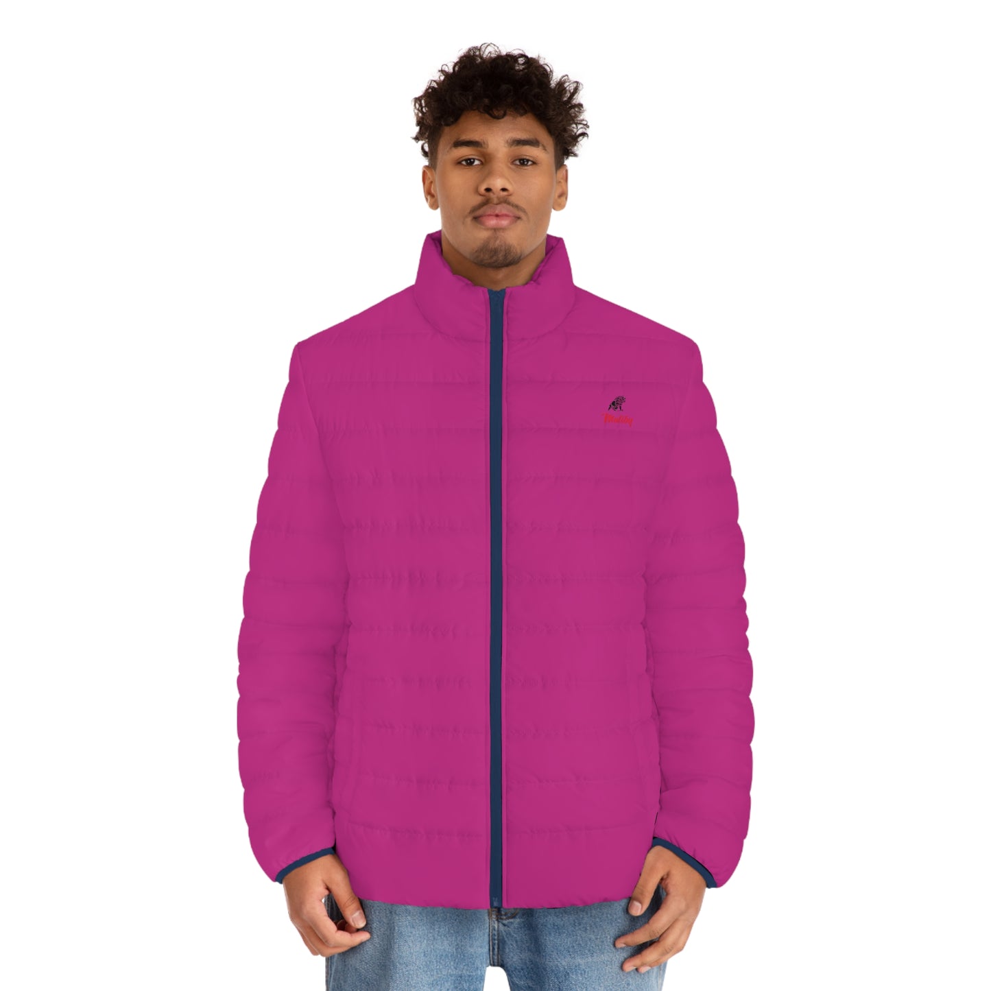 Men's Dark Pink Puffer Jacket (AOP)