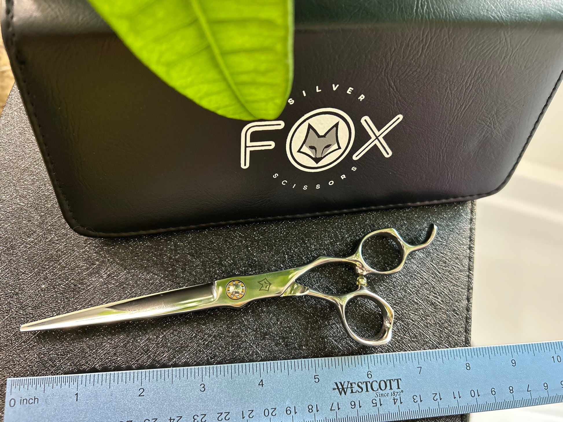 Top view of scissors next to ruler for scale.