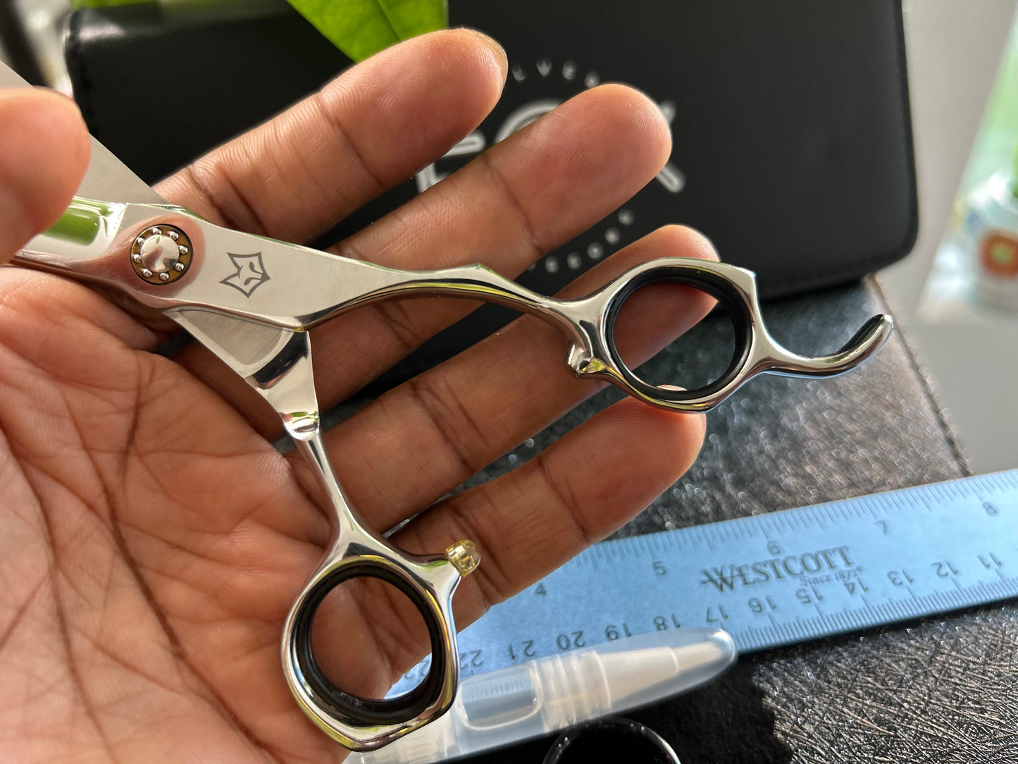 Close up view of scissors rings.