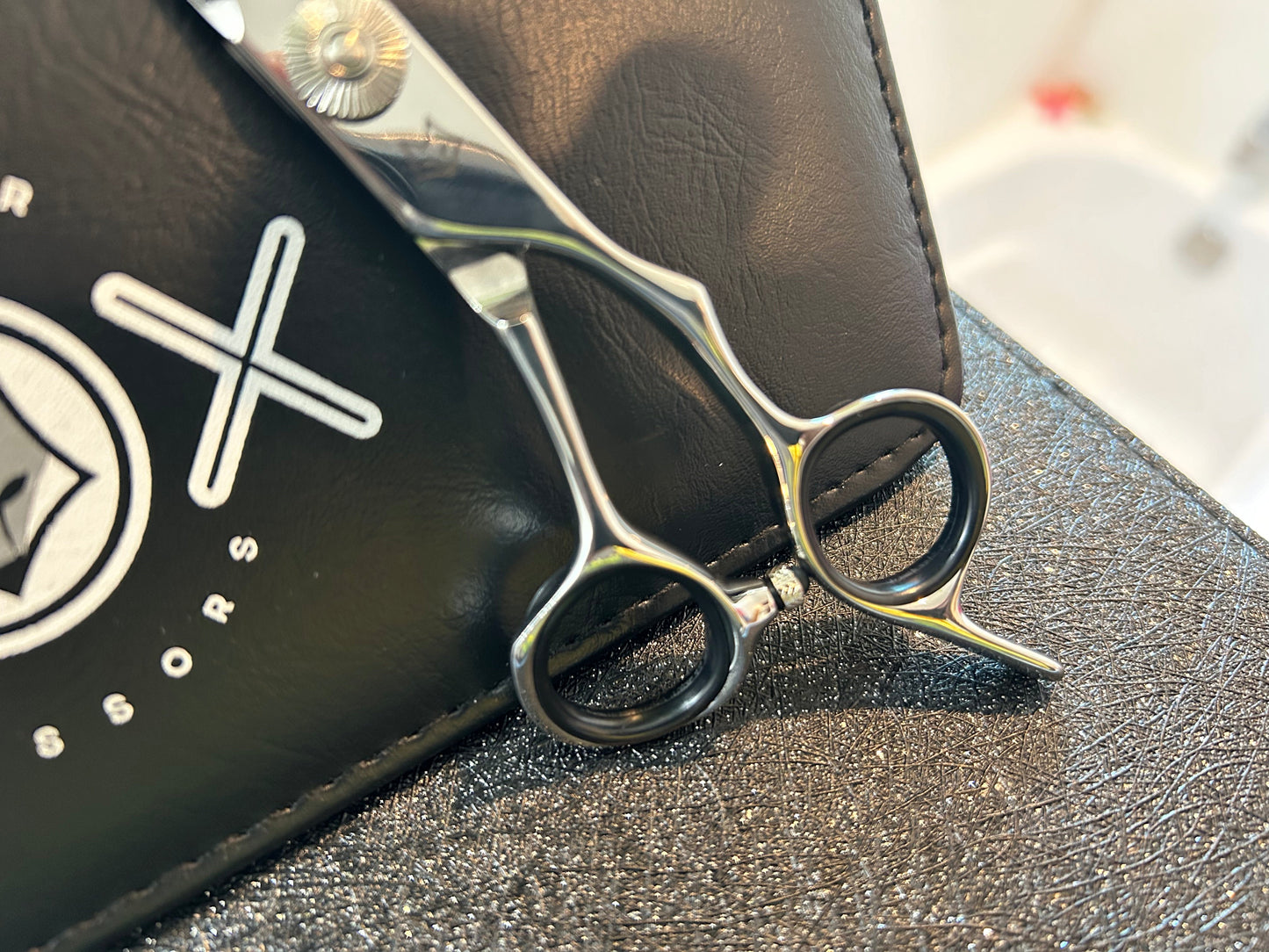 Up close view of scissors rings.