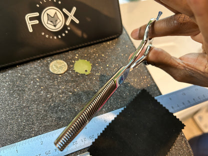 Scissors held with fingers threaded through rings.