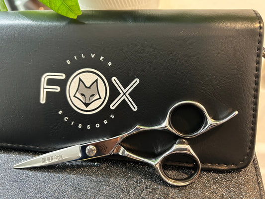 Scissors resting against black case.